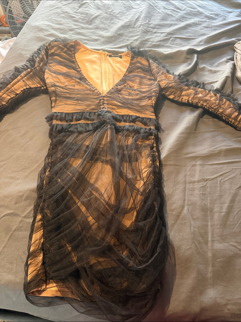 Sheer Black Overlay Dress with Nude Slip